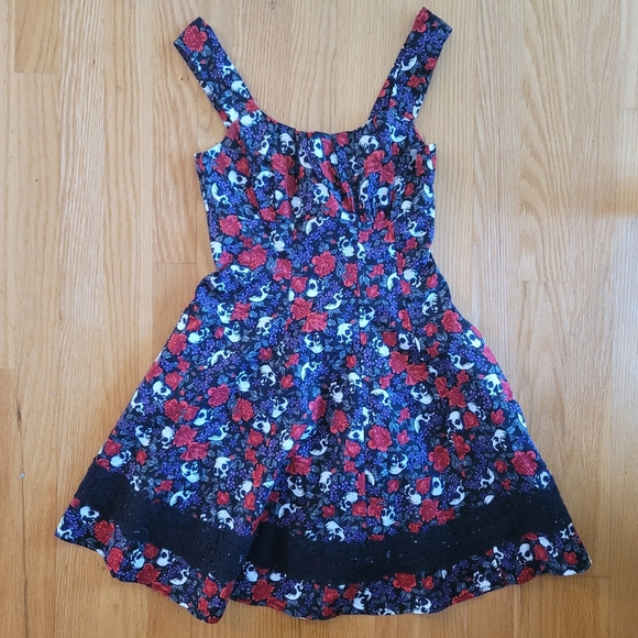 Hot Topic Dresses & Skirts - Skulls and Roses Punk Emo Goth Dress
